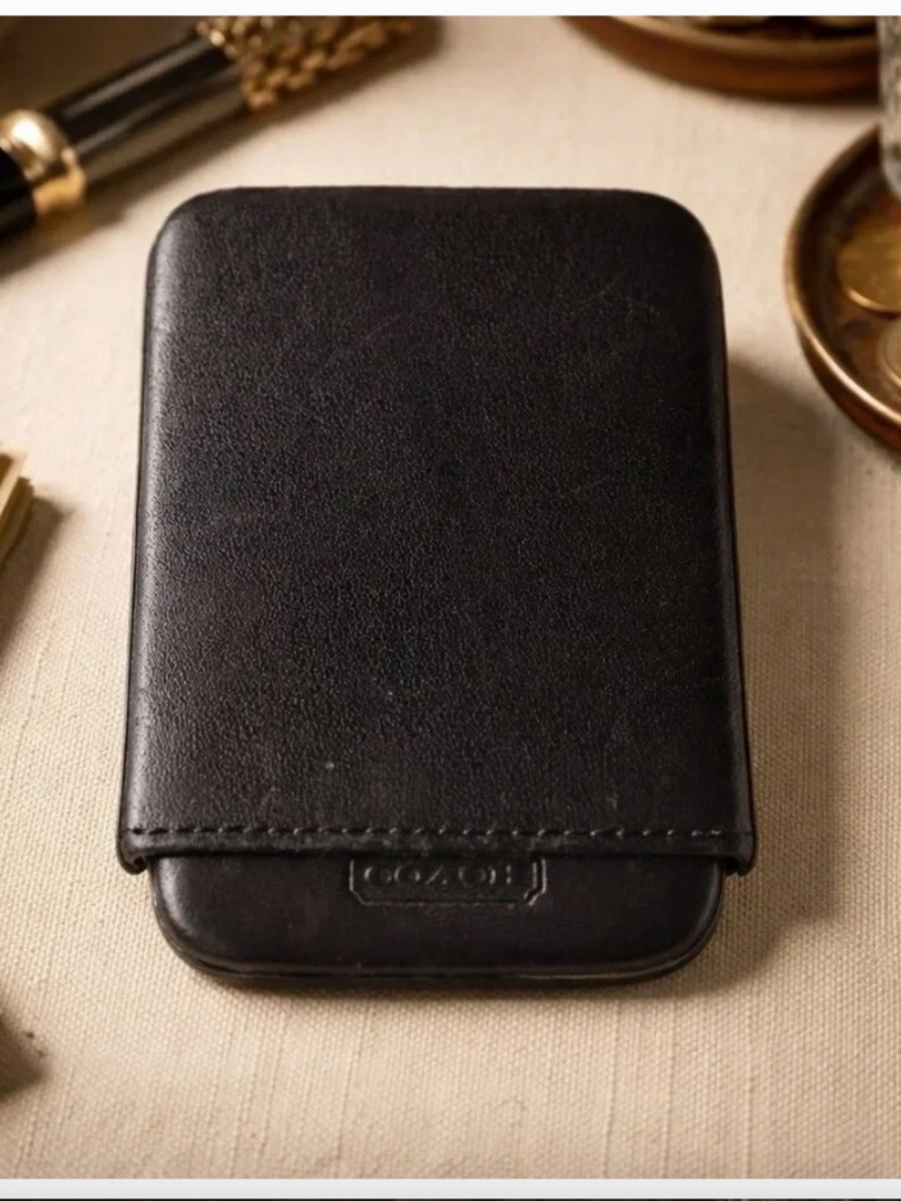 Vintage Unisex Coach Hard Case 2 Piece Leather Business Card Credit Card Holder